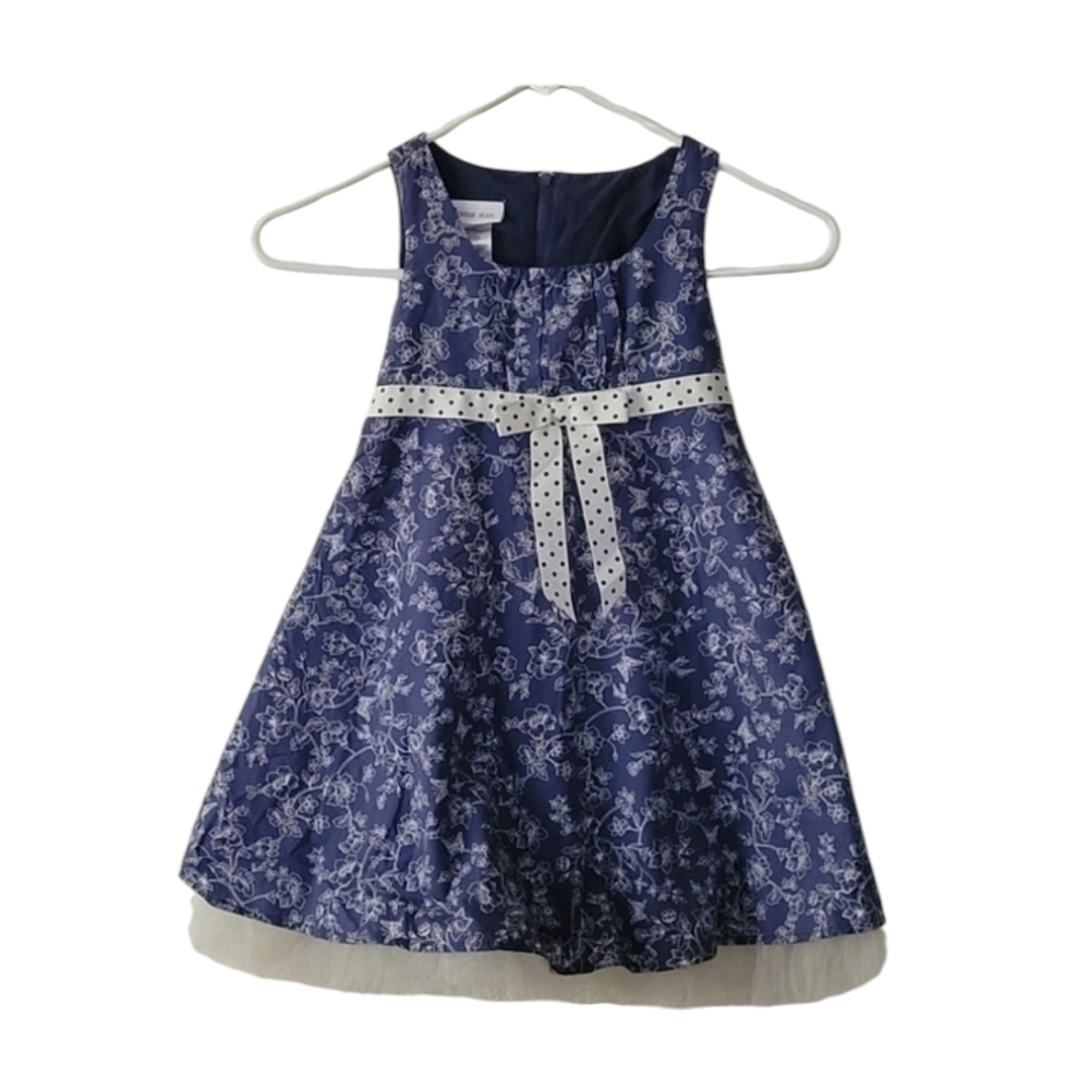 Bonnie Jean Dainty Blue Floral Summer Dress With Polka Dot Bow Size 4 Girls